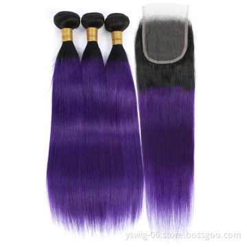 XCCOCO Ombre Hair Bundles 10A Quality Hair 1b/Purple# Human Cuticle Aligned Virgin Brazilian Human Hair Bundles